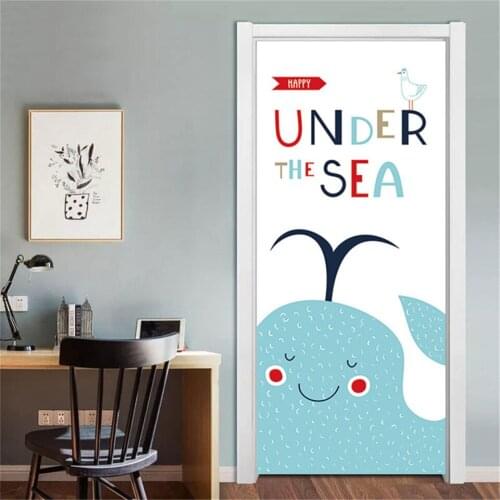 Cute Cartoon Animal Door Sticker Self Adhesive Removable PVC For Bedroom Kids Room Living Room Doors Renovation Waterproof Mural