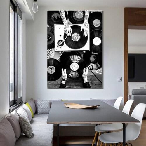 Vinyl Records Lovers Wall Art Canvas Painting Nordic Poster And Print Vintage Photo Black White Wall Picture Living Room Decor