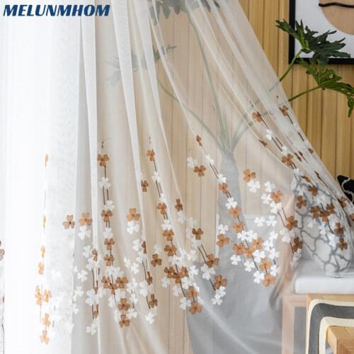 New Arrival Woven Curtains Coffe Embroidery Tulle For Living Room European Sheer Cotton Bedroom Balcony Screen Custom