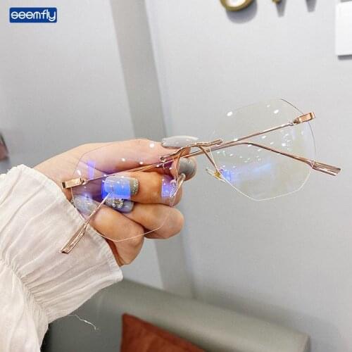 Seemfly Women Glasses Blue Light Blocking Rimless Glasses Frame Social Software Selfie Decorations Optical Frames Adult Glasses