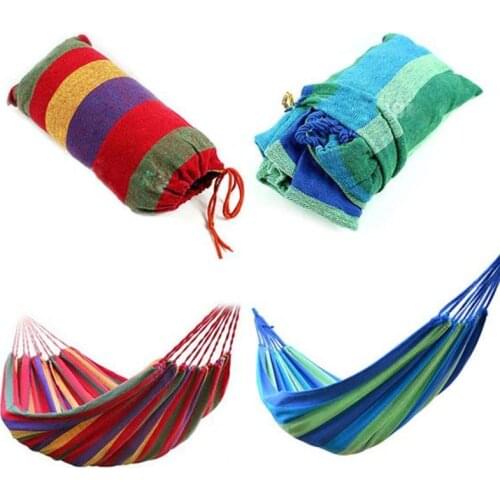 Portable Hammock Outdoor Garden Hammock Hanging Bed for Home Travel Camping Hiking Swing Canvas Stripe Hammock Red