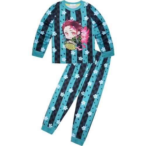 2pcs Anime Cosplay Demon Slayer Pajamas For Kids Boys Girls Cartoon Long Sleeve Tops + Pant Nightgown Homewear C37M256