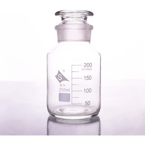 Reagent bottle,wide mouth,clear,Ordinary glass,Normal glass,Capacity 250ml,Graduation Sample Vials