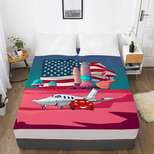 Car Cartoon Kids Elastic fitted sheet bed sheet With An Elastic Band 150x200 Mattress Cover Bed cover for children baby Rose red