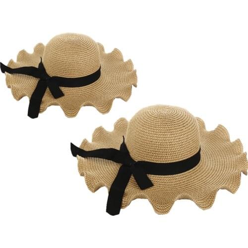 Family Matching Strew Bohemia Mom And Me bow Hat For Women Girl Star Sun Caps Beach Accessories