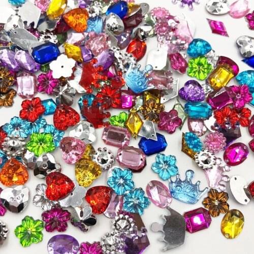 50pcs Mix style Rhinestones Flat Back Acrylic Gems Crystal Stones Sewing Beads T01