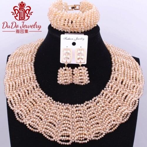 Gold-Color Big Design Dubai Indian African Nigerian Wedding Beads Jewelry Set Copper Christmas Costume Jewelry Set Bride Beads