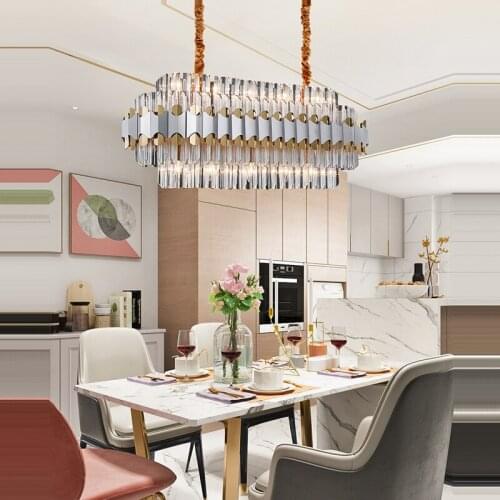 LED Postmodern Silver Crystal Chandelier Designer Hanging Lamp Lighting Lustre Chandelier Lighting Fixture For Dinning Room