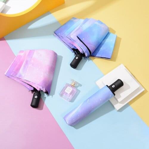 Three-folding Umbrella Windproof Starry Sky Color Creative Umbrella Automatic Folding Womens Umbrella Sun Umbrella