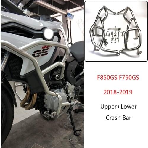 For BMW F850GS F750GS 2018 2019 Upper and Lower Motorcycle Engine Frame Protector Crash Bars Guards Highway Silver