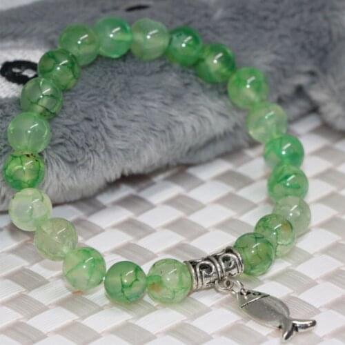 Semi-precious Stone Strand Bracelet Women 8mm Apple Green Popcorn Natural Agat Carnelian Onyx Round Beads Jewelry 7.5inch B2027