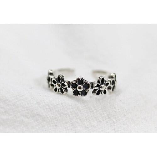 Vintage 925 Sterling Silver Floral Finger Rings For Women Adjustable Statement Open Ring Party Wedding Gifts Fashion Jewelry