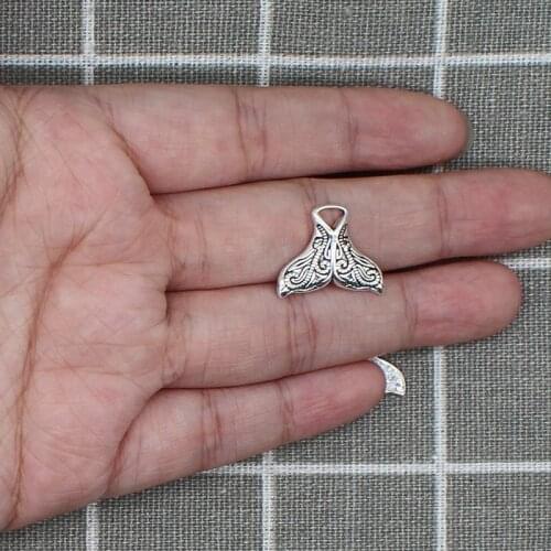 10pcs 17*20mm metal Ancient Silver color Mermaid Tail Pendant Connection Women Whale Tail Fish Charm for Necklace Jewelry X1842