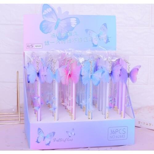 36 pcs/lot Kawaii Butterfly Pendant Gel Pen Cute 0.5 mm black Ink neutral Pen Promotional Gift Stationery School Supplies