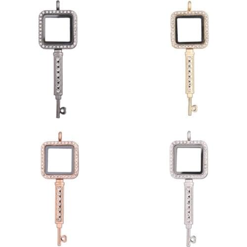 5Pcs/lot L26 Square key Living Pearl Memory Floating Locket Pendant Necklace Glass Locket Family Gift Essential Oil Jewelry