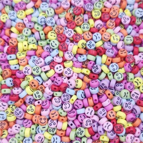 50Pcs 7mm Smile Smiley Happy Face Acrylic Oval Spacer Beads Jewelry Making
