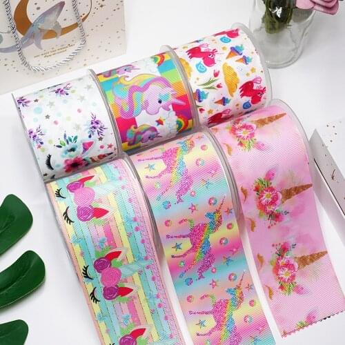 DIY Cartoon Unicorn Printed Grosgrain Ribbon For Craft Supplies Sewing Accessories 5 Yards. 18869