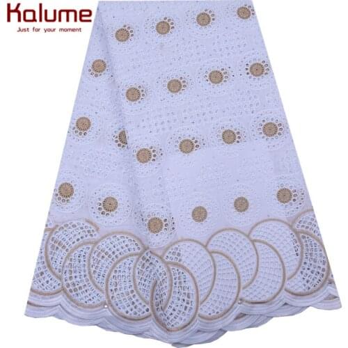 Kalume White Gold African Dry Lace Fabrics High Quality 100% Cotton Lace Holes Design Latest Stoned Swiss Voile Lace Fabric 1858