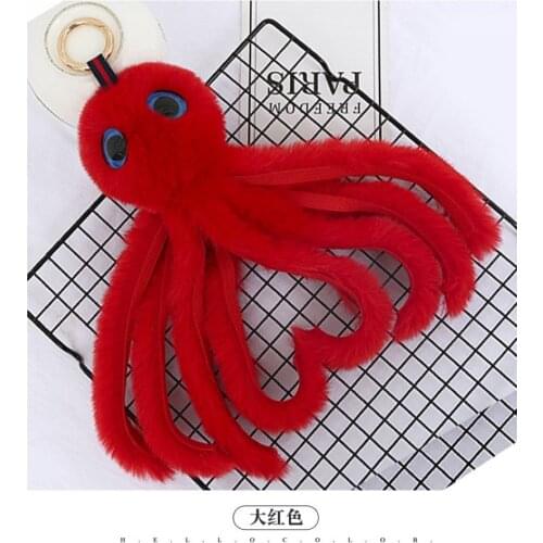 Cute Girls Fluffy Rabbit Fur Pompom Octopus Keychains For Women Long Tassel Pompon Animal Key Chain On Bag Jewelry Party Gift