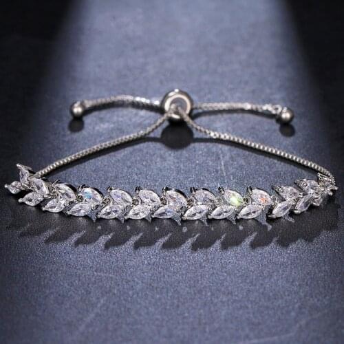 Ekopdee Charm Fashion Cubic Zirconia Leaf Bracelet Stone For Women Luxury Zircon Bracelets Female Wedding Jewelry 2021 New Gift