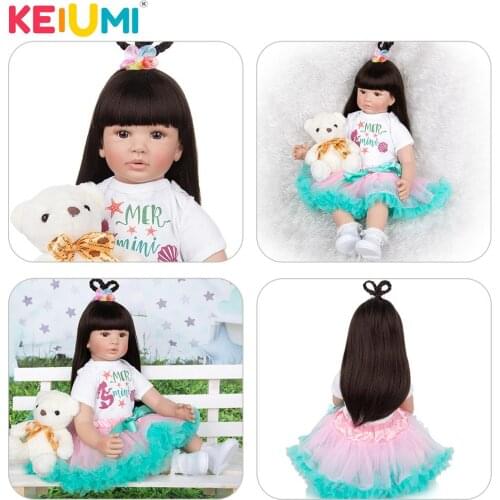 KEIUMI 24Inch 60Cm Cloth Body Simulation Doll Wig Long Hair Reborn Doll Beautiful Reborn Doll Toys Give a Child Birthday Gifts