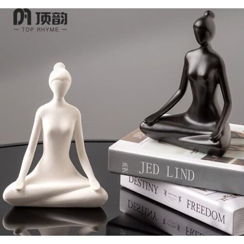 Creative Modern yoga woman Statue Resin sculpture Crafts Simple Living Room Ornaments Home Office Store Decors Decorations