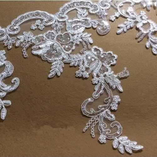 Wave lace paillette decoration applique Off-White Fabric Flower Venise Venice Guipure Lace Trim Applique Sewing Craft