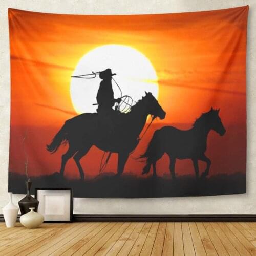 Horse Cowboy Horseback Riding Mustang Roping Tapestry Wall Hanging for Living Room Bedroom Dorm 60x80 Inches