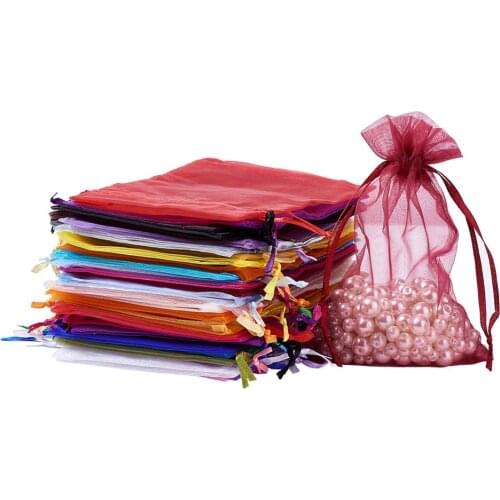 200pcs Randomly Mix Color Organza Gift Drawstring Bags For Candy Christmas Gift wrapping Bag 15x10cm With High Dense