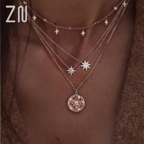 ZN Fashion New Crystal Star Multi-layer Women Necklaces 2021 Classic Chain Pendant Necklace For Women Jewelry Gift