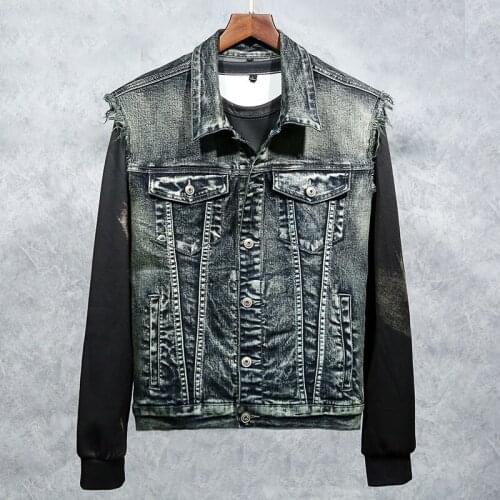 Men Motorcycle Denim Jacket Embroidery Eagle Decoration Sleeveless Lapel Casual Male Coat High Quality Streetwear