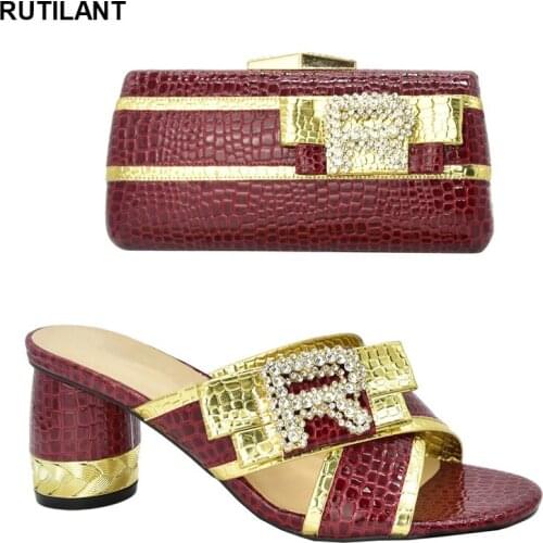 Latest Italian Shoes with Matching Bags for Wedding Italy Shoes and Bag Set Decorated with Rhinestone Matching Shoes and Bag Set