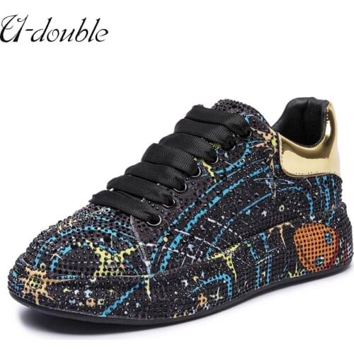 U-DOUBLE Brand Sneakers Womens Big Size 2021 New Color Rhinestone Fashion Women Loafers Platform Fashion Shiny Womens Shoes