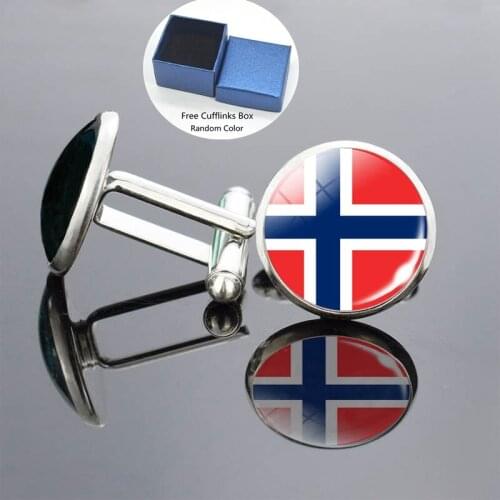 New Arrivals Norway UK Spain National Flag Jewelry Glass Dome Flag Cuff Links Shirt Mens Cufflinks for Party or Wedding