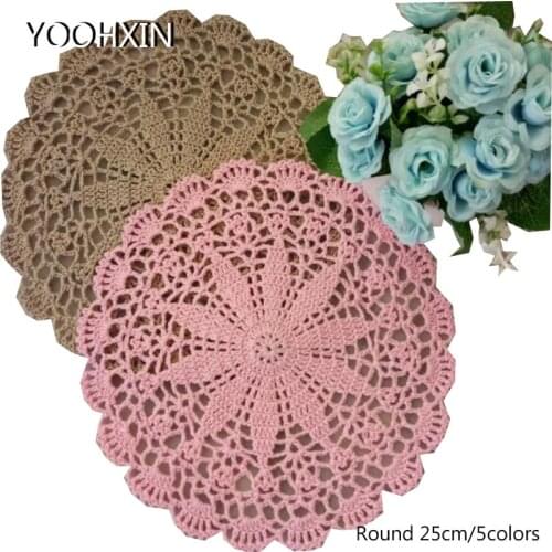 HOT round cotton placemat cup coaster mug kitchen Christmas table place mat cloth lace Crochet tea coffee pan doily Handmade pad