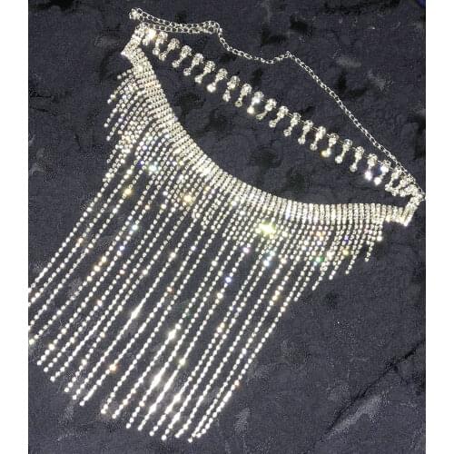 Fringe Necklace Rhinestone Collar Tassel Choker Scarf Statement Trendy Crystal Dangle Club Wear Party Fashion Jewelry For Women