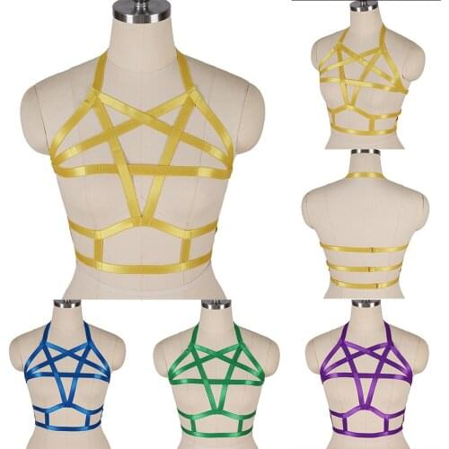 Pentagram Punk Goth Lingerie Bra Adjust Waist Size Suspender Belt Harness Dance Costume Rave Outfit Erotic Underwear Bondage