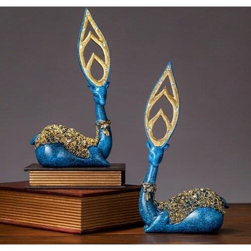 Elk Statue Resin Ornaments Nordic Home Decoration 2021 New Fashion A Couple of Blue Deer Wedding Gift Home Accessories T559