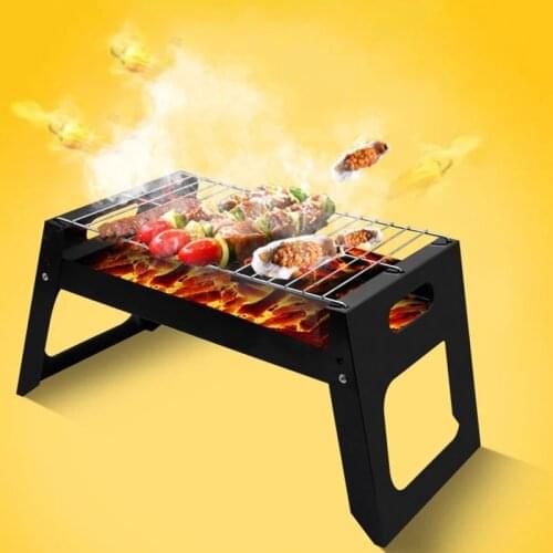 Portable Foldable Barbecue Stove 2-5 People Charcoal Black Steel Stove Outdoor Field Grilled BBQ Skewers Barbecue DIY Grill Tool