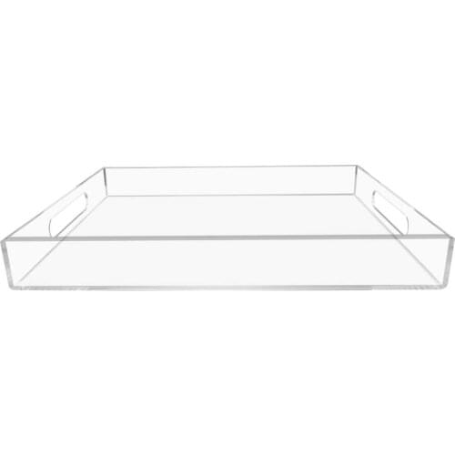 Clear Serving Tray 12x16 Inches -Spill Proof- Acrylic Decorative Tray Organiser for Ottoman Coffee Table Countertop with Handles
