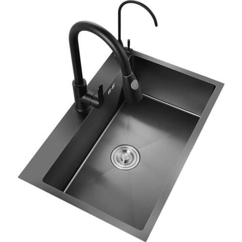 Wash Basin Single Tank Kitchen Sink Nano Finish 304 Stainless Steel Black Kitchen Sinks 1.3 mm Thickness Handmade Kitchen Sinks