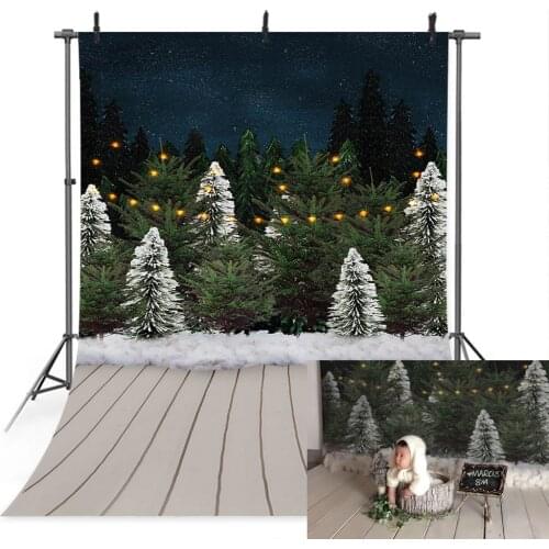 Christmas Photography Backdrop Winter Newborn Portrait Photo Background Christmas Tree Snow Starry Sky Photocall Wood Floor