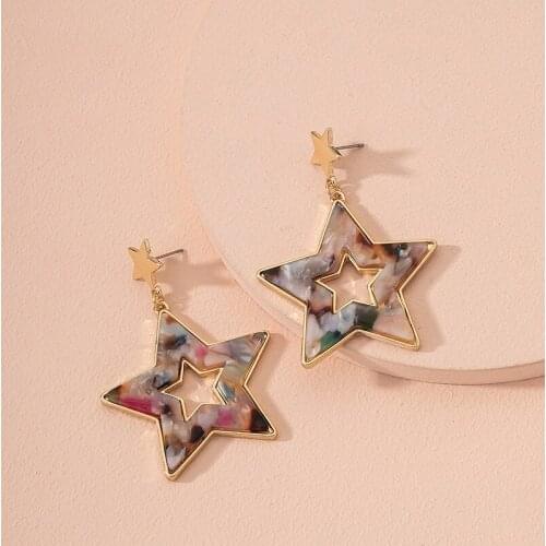2021 Ins Acrylic Resin Acetic Acid Heart Star Triangle Irregular Piercing Earrings Trendy Korean Fashion Chic Jewelry Bijoux