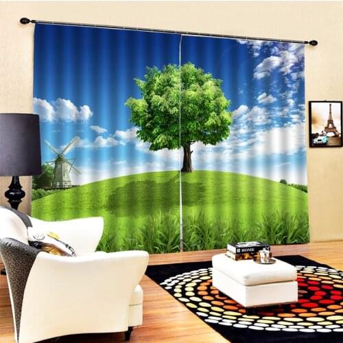 High quality custom 3d curtain fabric green landscape curtains 3d Curtains Blackout for Living Room