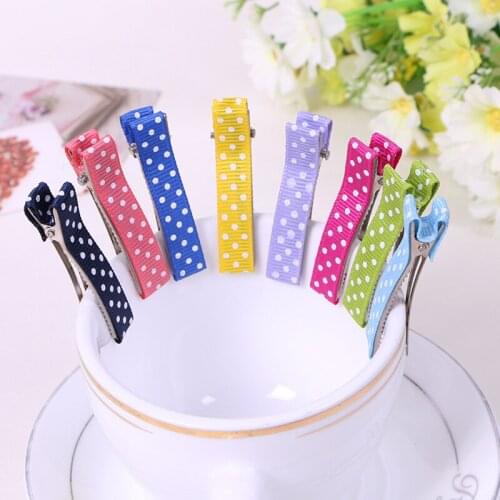 Polka Dot Hair clip Accessories for Women Girl bows flowers 4.5cm Ribbon Covered Double plug Alligator Hairpin 20pcs FJ3225