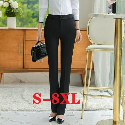 Womens pants Women Trousers Plus Size Long High Waist OL Work Bottoms Overweight Pantalon Woman Pants Casual Largo Slim Black