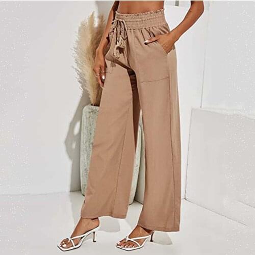 New Cotton Linen Trousers Women Formal Pants Good Quality Lady Comfortable Fashion Vintage Drawstring Female Trousers Plus Size