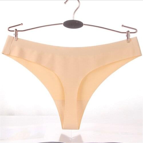 Women Ice-silk Seamless Panties One-piece Solid Colour Thong Sexy Panties For Women G String Underwear Lingerie Plus Size XL New