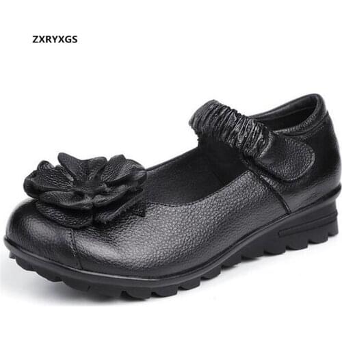 Promotion 2020 New Spring Flower Genuine Leather Shoes Womens Shoes Flat Non-slip Soft Comfort Fashion Casual Shoes Women Flats