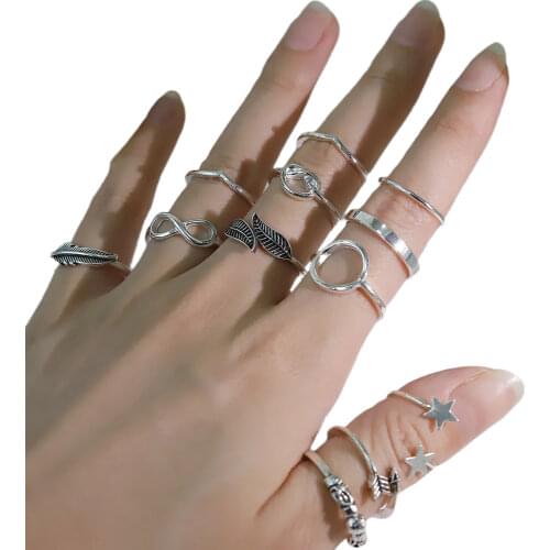 Bohemian Style Retro Old Leaf Feather Knotted 8-character Infinite Arrow Five-pointed Star Womens New Jewelry 12-piece Set